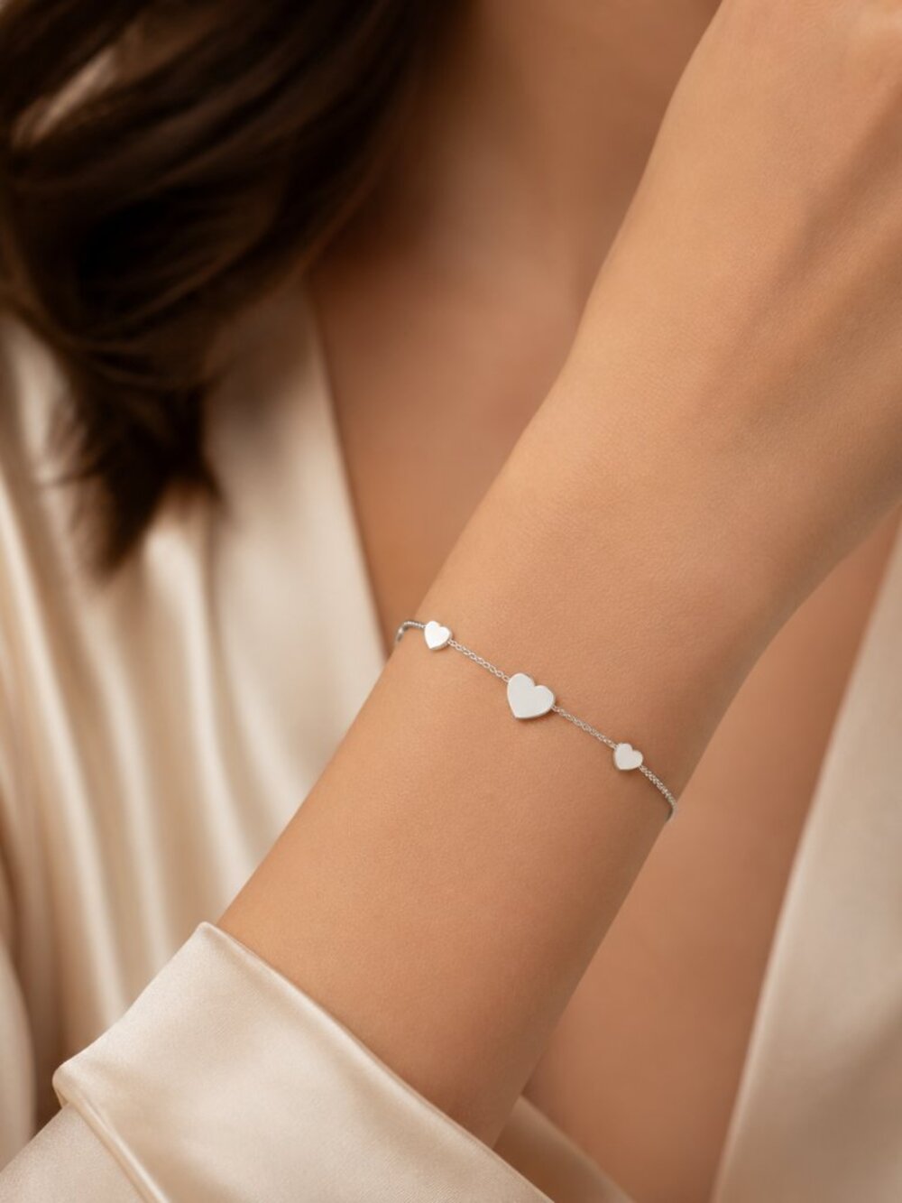 Sterling Silver Hearts Station Bracelet